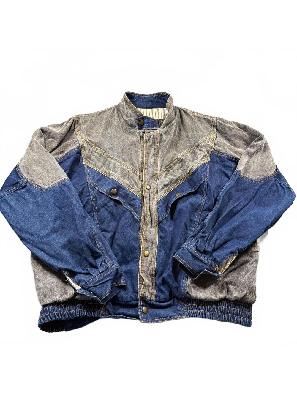 Vintage Two-Tone Denim & Canvas Bomber Jacket - XL